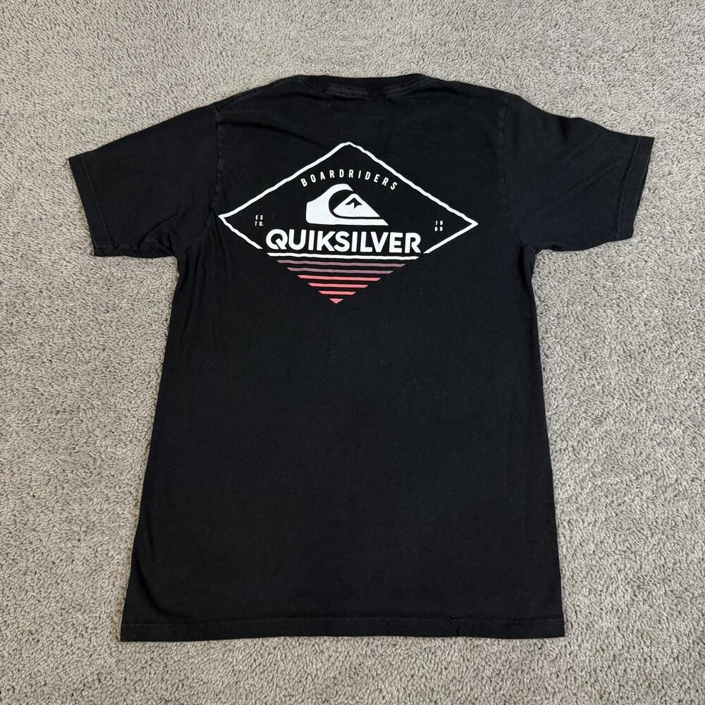 Quiksilver Shirt Mens S Black Graphic Crew Neck Cotton Tagless Back Logo